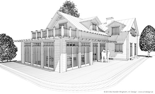perspektiv-3D-skiss-tillbyggnad-villa-Täby-New England-stil-Ensta- Swedish architecht-classic style