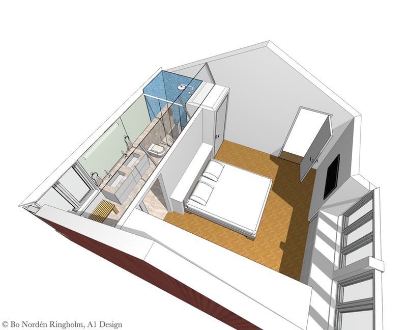 sovrum och badrum 3D skiss Täby A1 Design